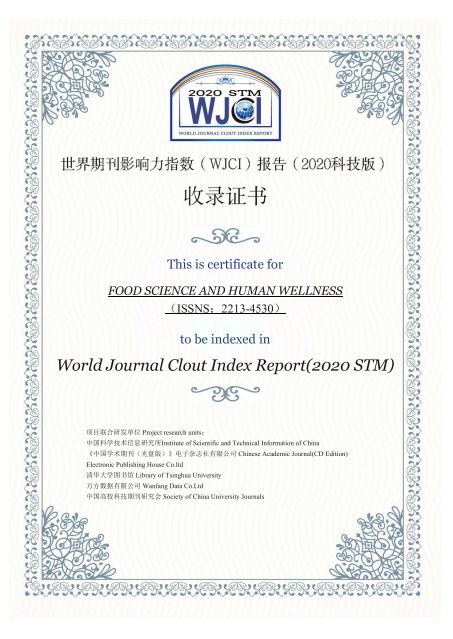 lol比赛押注平台《食品科学》与FSHW入选《世界期刊影响力指数（WJCI）报告(图2)